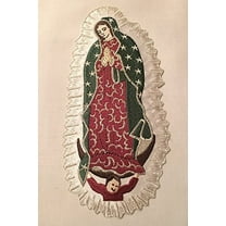 CF3846 Virgin Mary (Quadalupe) Christening Baptism Embroidered Iron On Patch (7"x4.5", with words)