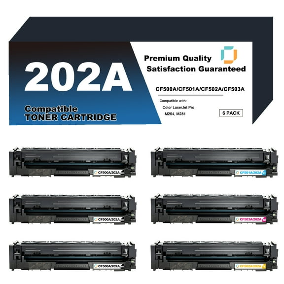 CF500A/501A/502A/503A Toner Cartridge Replacement Compatible for HP 202A 6 Pack to use with Color LaserJet Pro M254dw, M281cdw, M281fdw Printer