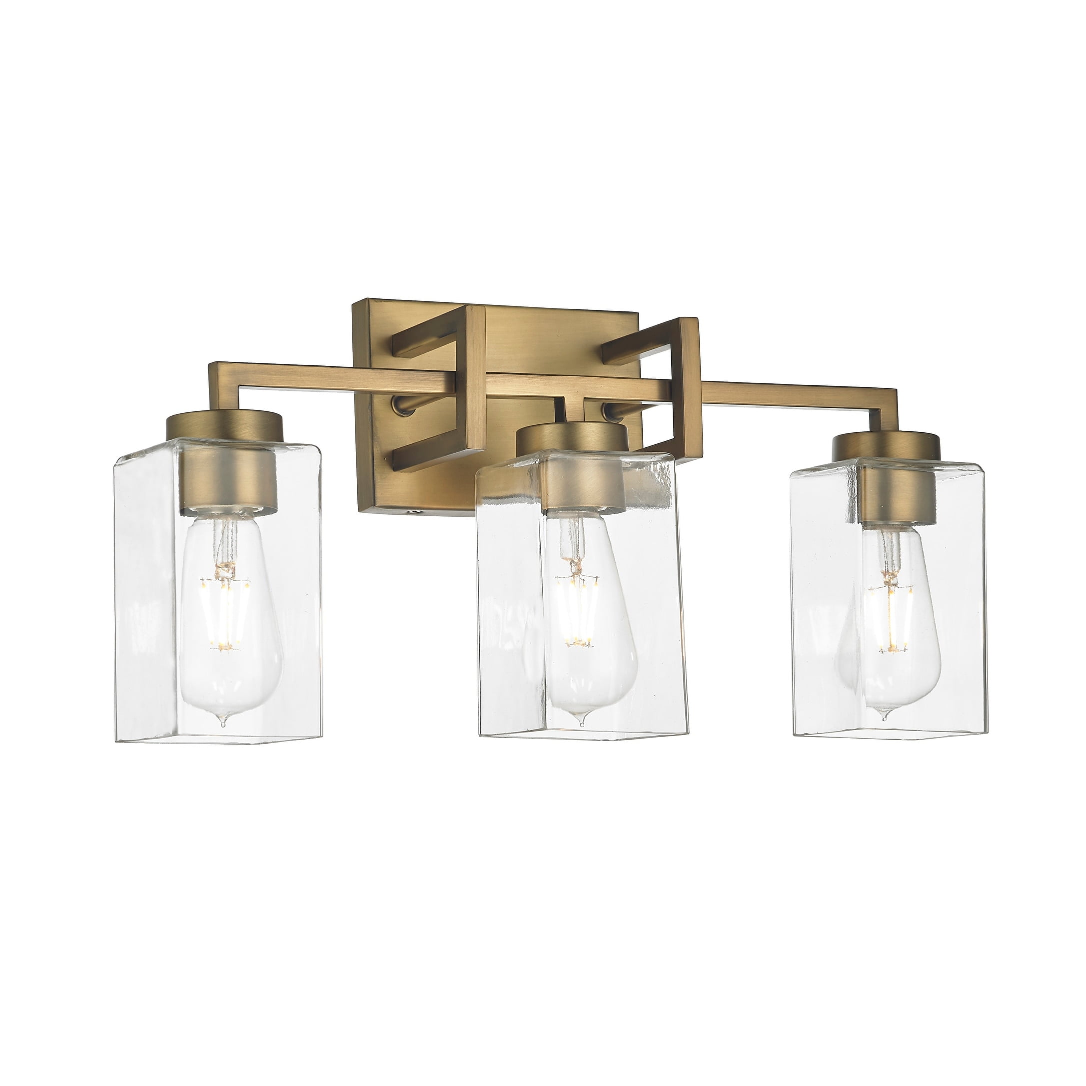 Antique Brass and Clear Glass 3-Light Vanity Fixture