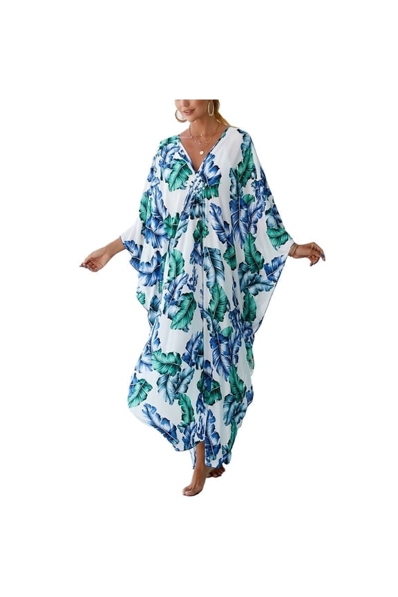 Caftans for Women Plus size Leaves Kaftan Dresses Swimsuit Cover up Beach Maxi Loungewear