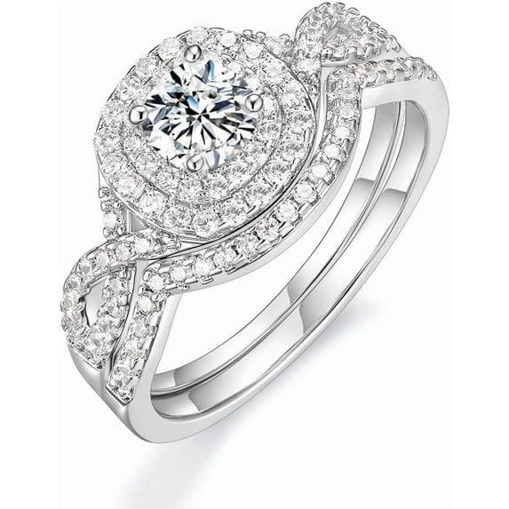 CFIOZYOS 1.5ct Engagement Rings for Women Round Bridal Ring Sets Cubic Zirconia Wedding Band Twisting Infinity Pave Set Size 3-12