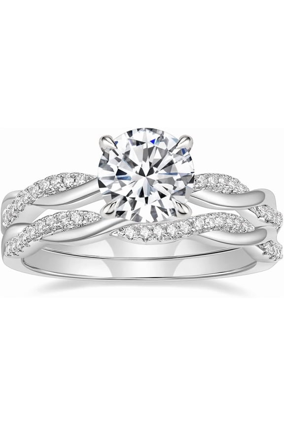 1.5ct Engagement Rings for Women Round Bridal Ring Sets Cubic Zirconia Wedding Band Twisting Infinity Pave Set Size 3-12