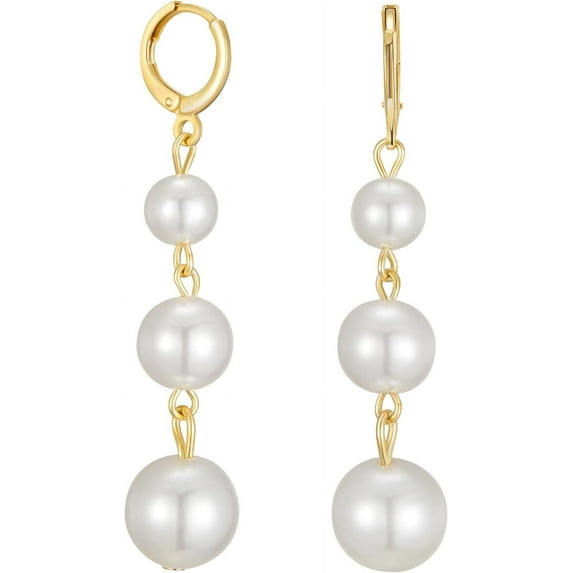 CFIOZYOS 14K Gold Plated Long Pearl Drop Dangle Earrings for Women, Tassel Chain Wedding Bridal Earrings for Brides Bridesmaids, Prom Jewelry Gifts