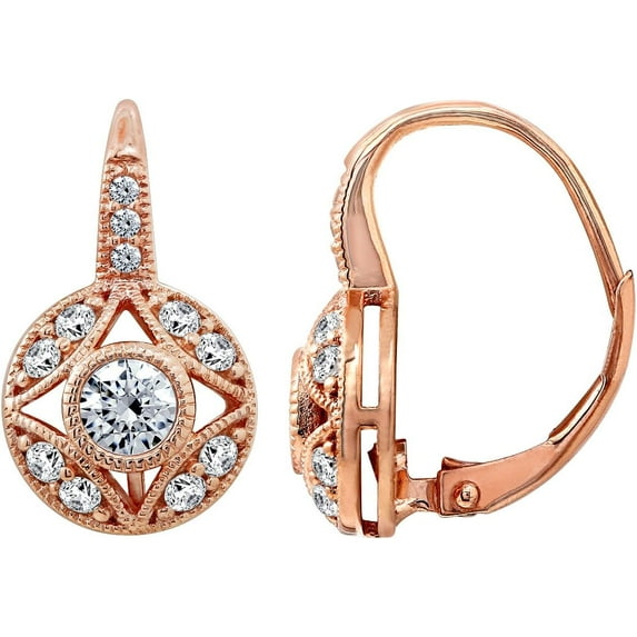 CFIOZYOS 14K Plated Yellow Gold, Platinum Plated 925 Sterling Silver Leverback Antique Earrings for Women | 1 Carat Round Cut Cubic Zirconia Simulated Diamond