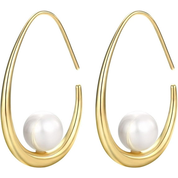 CFIOZYOS 14k Gold Plated Lightweight Pearl Earrings,Trendy Jewelry,Teardrop Hoop Earrings for Women,Pearl Drop Earrings,Elegant Jewelry for Gifts