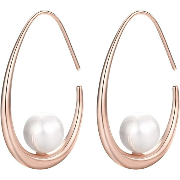 CFIOZYOS 14k Gold Plated Lightweight Pearl Earrings,Trendy Jewelry,Teardrop Hoop Earrings for Women,Pearl Drop Earrings,Elegant Jewelry for Gifts