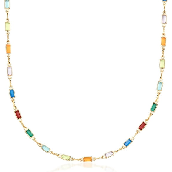 CFIOZYOS 18K Gold Plated Multi Stone Crystal Baguette Necklace for Women