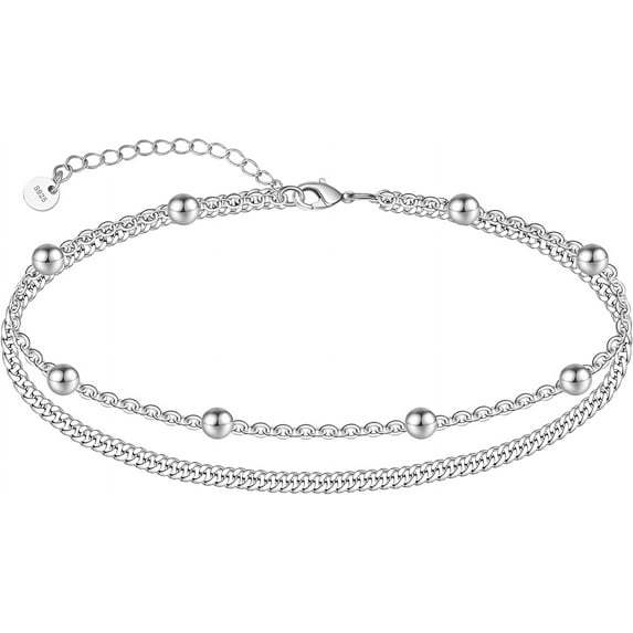 CFIOZYOS 925 Sterling Silver Ankle Bracelet Multilayer Anklets for Women Satellite, Star, Cross, Circle, Butterfly, Teardrop, Oval Disk Layered Anklet Beach Jewelry