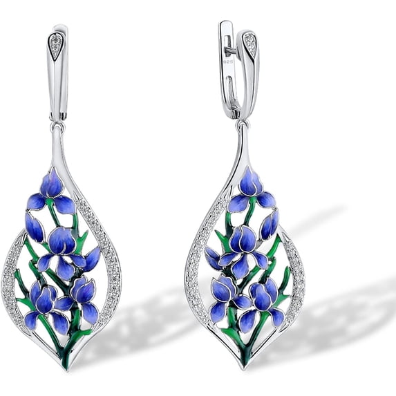 CFIOZYOS 925 Sterling Silver Cubic Zirconia Flower & Dragonfly Enamel Earrings for Women