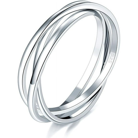 CFIOZYOS 925 Sterling Silver Ring, Fidget Ring Anxiety Ring, Triple Row Rolling Interlocking Stacking Rings, High Polish Rings for Women, Men Each Band Width 1.8mm 3mm Size 4-12
