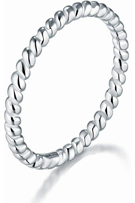 925 Sterling Silver Ring, Twisted Eternity Band Stackable Rings 2mm Size 4-12