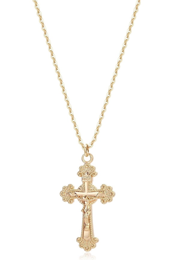 Cross Necklace Faith Pendant 14K Plated Dainty Chain Minimalist Simple Tiny God Lords Prayer Religious Jewelry