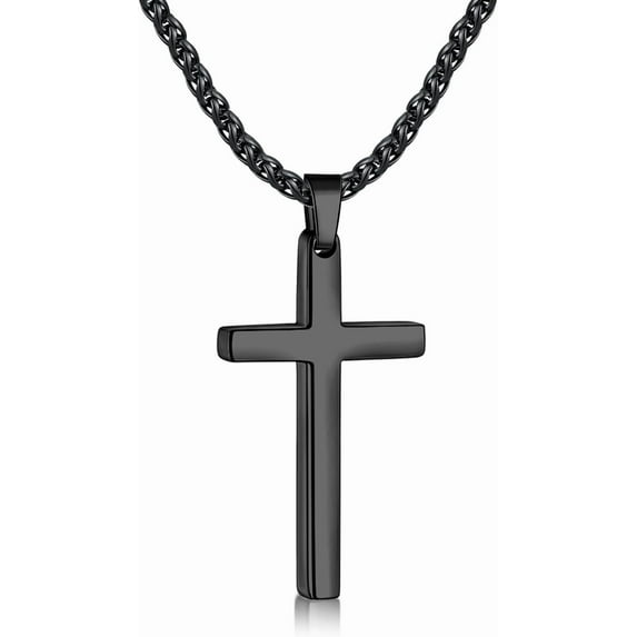 CFIOZYOS Cross Necklace for Men, Silver Tone/Gold Plated/Black Mens Cross Necklaces with 2.5mm Chain, Stainless Steel Wheat Chain, 16-24 Inch