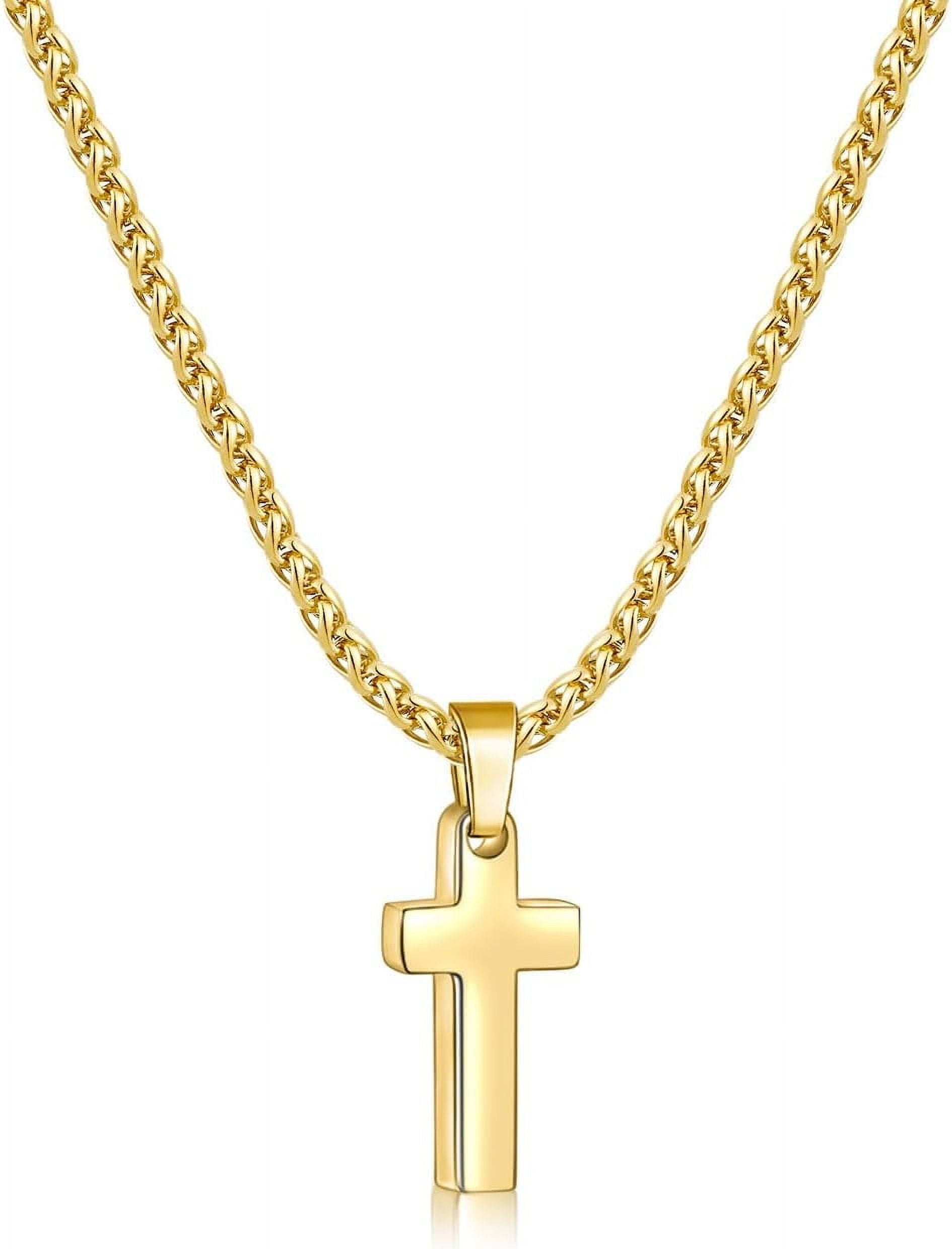 WARMDAY Stainless Steel Cross Necklace For Men - Silver, Gold, Black, 22 Inch Chain, Gift Box