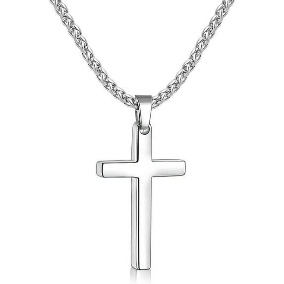 CFIOZYOS Cross Necklace for Men, Silver Tone/Gold Plated/Black Mens Cross Necklaces with 2.5mm Chain, Stainless Steel Wheat Chain, 16-24 Inch