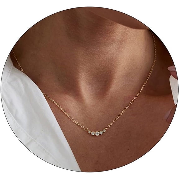 CFIOZYOS Diamond Necklace for Women Dainty Layered Cubic Zirconia Solitaire Pendant Necklace Gold Plated Waterdrop Shape Square Emerald Green CZ Simulated Diamond Bridesmaid Necklace