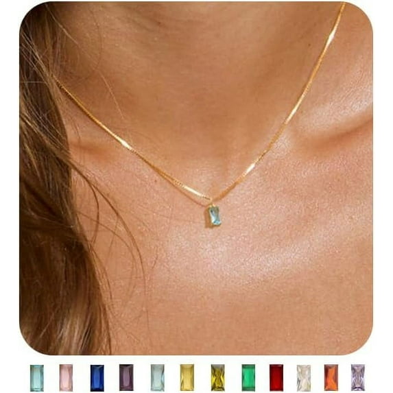 CFIOZYOS Diamond Necklaces for Women 14K Gold Plated Emerald Birthstone Necklace for Women Mothers Dainty Gold Necklace Blue Green Cubic Zirconia Pendant Necklace Birthday Gifts for Women Jewelry