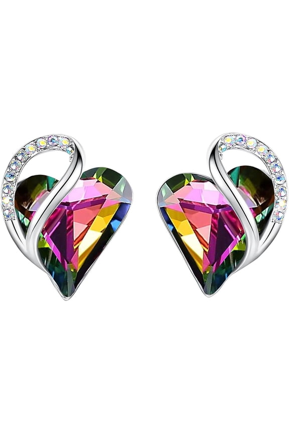 CFIOZYOS Earrings for Women, Mothers Day Gift for Mom, Heart Birthstone Crystal Stud Earring, Silver Plated Birthday Jewelry