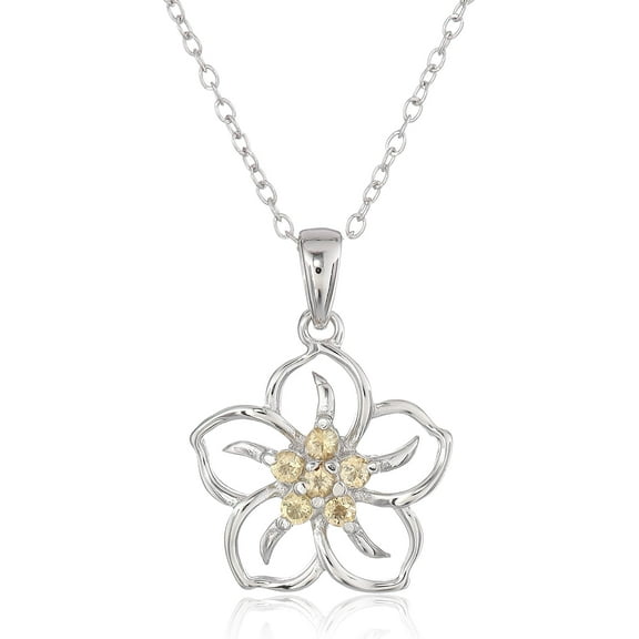 CFIOZYOS Genuine or Created Gemstone Birthstone Flower Pendant Necklace with Chain in Sterling Silver, 18"