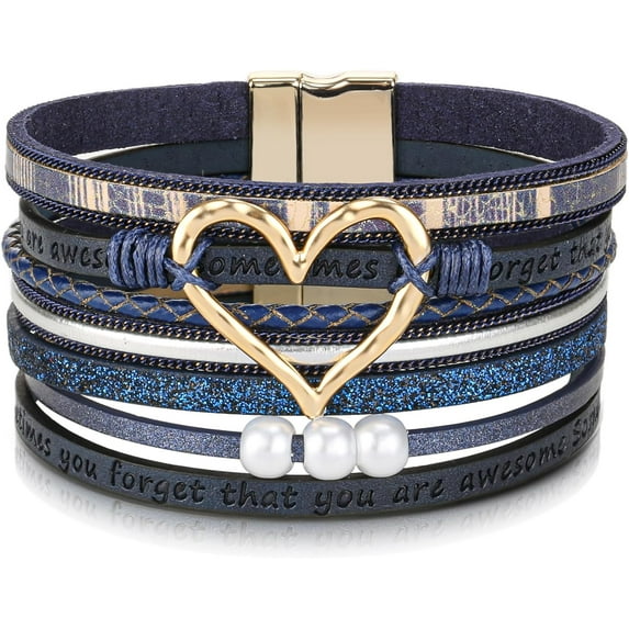 CFIOZYOS Inspirational Heart Leather Bracelets for Women, SOMETIMES YOU FORGET ARE AWESOME Gifts for Women Teen Girls on Birthday Christmas,Beige Wrap Boho Leather Bracelet Jewelry