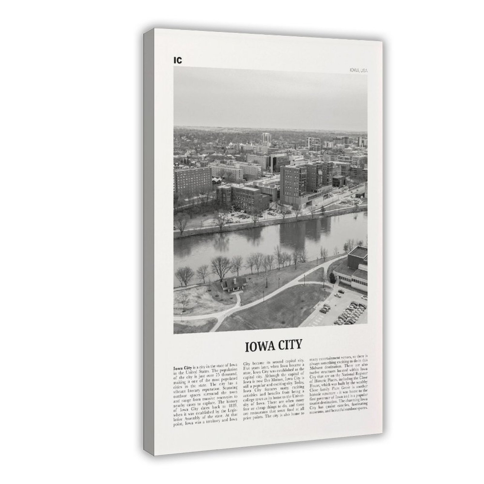 CFIOZYOS Iowa City Print Black And White, Iowa City Wall Art, Iowa City ...