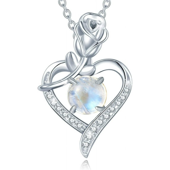 CFIOZYOS Reverie Birthstone Necklace for Women Sterling Silver Genuine or Created Gemstone Rose Flower Heart Pendant Necklace Anniversary Birthday Gifts for Women Mom Wife Her