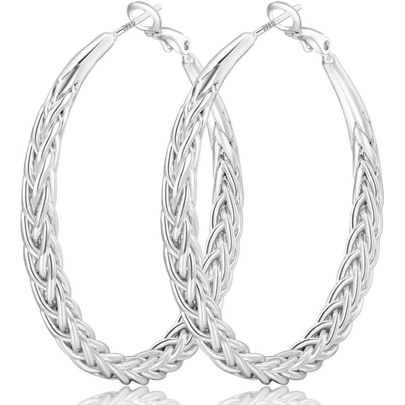 CFIOZYOS Silver Hoop Earrings for Women Hypoallergenic 925 Sterling Silver Post Hoop Earrings Lightweight Large Hoops Earring Thick Twisted Silver Hoops 30/40/50MM