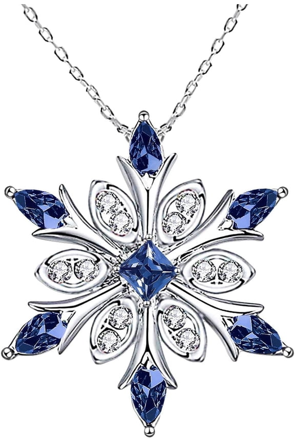 Women's 925 Sterling Silver Blue Crystals Snowflake Pendant Fashion Necklace Collarbone Chain