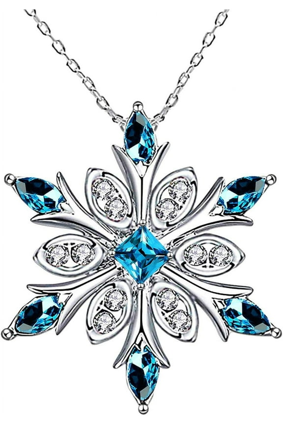 Women's 925 Sterling Silver Blue Crystals Snowflake Pendant Fashion Necklace Collarbone Chain