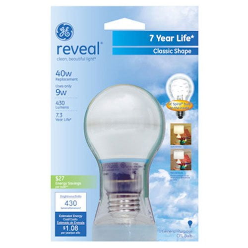GE Lighting 63499 9 Watt Reveal A19 CFL Bulb
