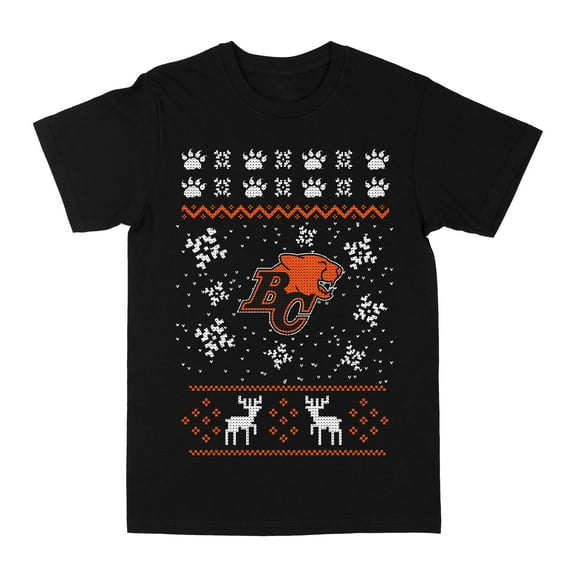 CFL British Columbia Lions Ugly Xmas Black Small T-Shirt