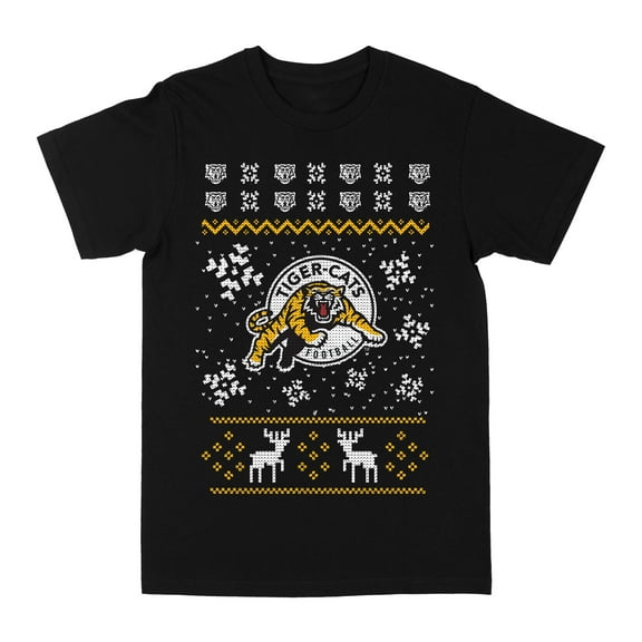 CFL Hamilton Tiger Cats Ugly Xmas Black Small T-Shirt