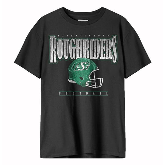 CFL Saskatchewan Roughriders Helmet Distressed Black Large T-Shirt