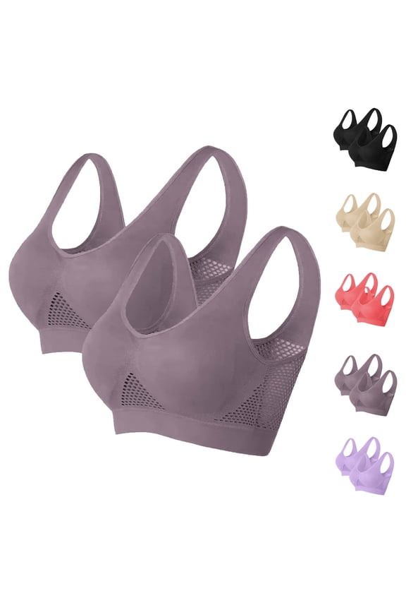2 Pack Bras for Women Plus Size Wireless Bra Comfort Breathable Full Coverage Everyday Bras Seamless Supportive Bralettes Khaki M