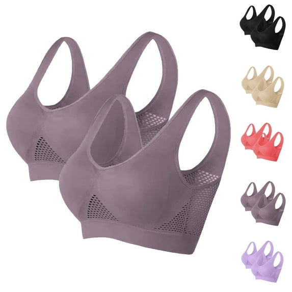 CFLVAEK 2 Pack Bras for Women Plus Size Wireless Bra Comfort Breathable Full Coverage Everyday Bras Seamless Supportive Bralettes Pink L