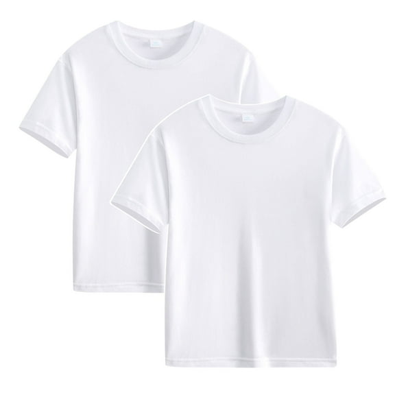 CFLVAEK 2 Pack Tshirts for Kids Girls Boys Casual Summer Crewneck T Shirts Comfy Short Sleeve Cotton Tees Solid Color Classic Fit Tops White 2 Years