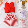 thumbnail image 1 of CFLVAEK 2 Piece Outfits for Girls Casual Sleeveless Crewneck Tank Tops and Striped Print Shorts with Belt Summer Beach Clothing Sets for Kids Size 6Y, 1 of 7