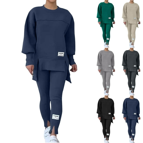 CFLVAEK 2 Piece Outfits Womens Oversized High Low Hem Long Sleeve Sweatshirts Comfort Fitted Leggings Plus Size Workout Tracksuits Sets Black M