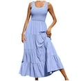 thumbnail image 1 of CFLVAEK 2024 Summer Beach Dresses for Women Sleeveless Scoop Neck Sun Dresses Tiered Smocked Maxi Dress Loose Fit Solid Color Long Dresses, 1 of 6