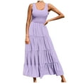 thumbnail image 1 of CFLVAEK Summer Beach Dresses for Women Sleeveless Scoop Neck Sun Dresses Tiered Smocked Maxi Dress Loose Fit Solid Color Long Dresses, 1 of 6