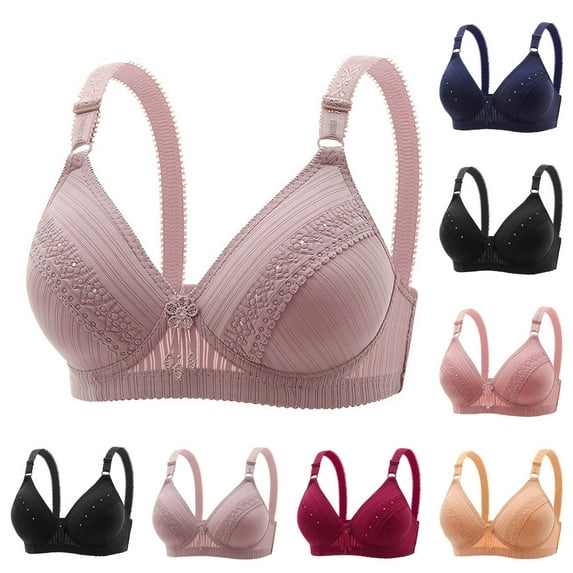CFLVAEK Bras for Women Comfort No Underwire Bralette Comfy Supportive Bra Elegant Embroidery Print Senior Womens Bras Black XXL