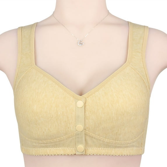 CFLVAEK New Front Closing Bras for Senior Women Plus Size Wire Free Everyday Bra Comfort Full Figure Lifting Bralette Breathable Senior Bras for Large Bust Yellow 36/80