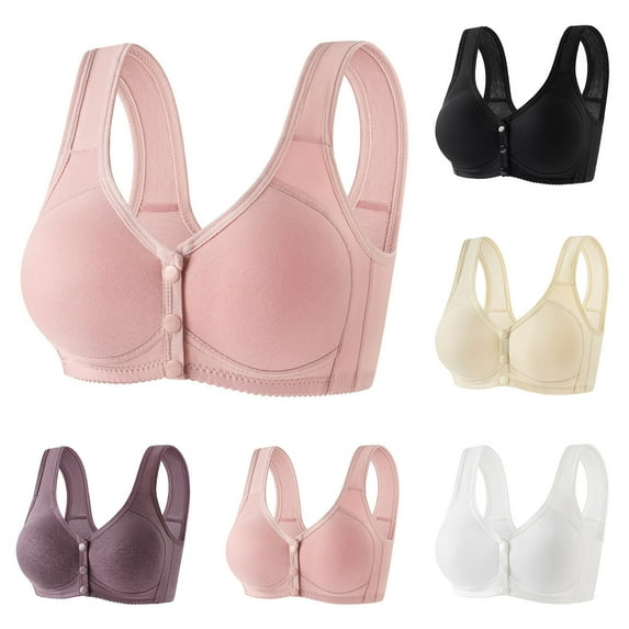 CFLVAEK New Front Snap Bras for Senior Women Plus Size Wirefree Bras Comfort Full Coverage Lift Up Bralettes Easy Open Front Bras for Elder Women Purple 44/100