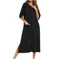 thumbnail image 1 of CFLVAEK 3/4 Sleeve Robes for Women Lightweight Zipper House Coats with Pockets Cozy Knee Length Nightgowns Solid Color Side Slit Sleepwear Black M, 1 of 7