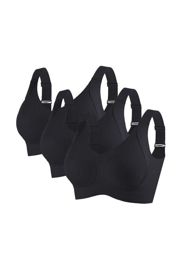 3 Pack Black Bras for Women Plus Size Wireless Seamless Bralette Comfort Push Up Full Coverage Bras Adjustable Straps Everyday Bra Black XL