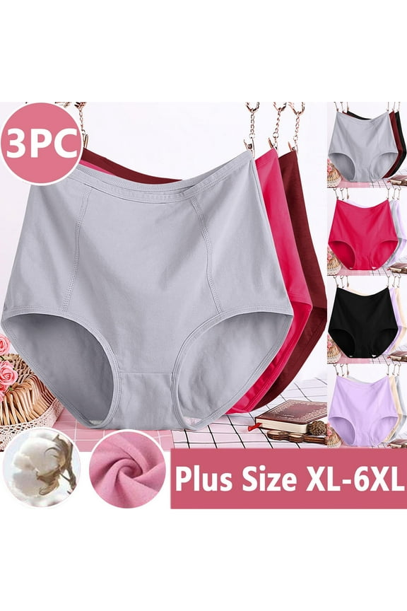 3 Pack Plus Size Cotton Panties for Women High Waist Briefs Underwear Comfort Full Coverage Leak Proof Ladies Panty(Gray XL)