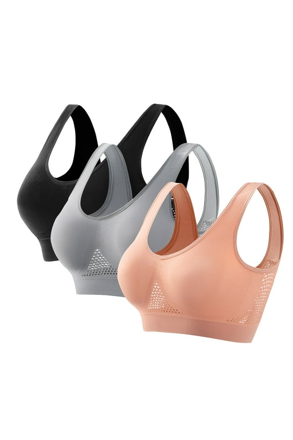 3 Pack Plus Size Women's Breathable Anti Sagging Sports Bras Comfort Wireless Workout Yoga Bra Full Coverage Cooling Mesh Bras M