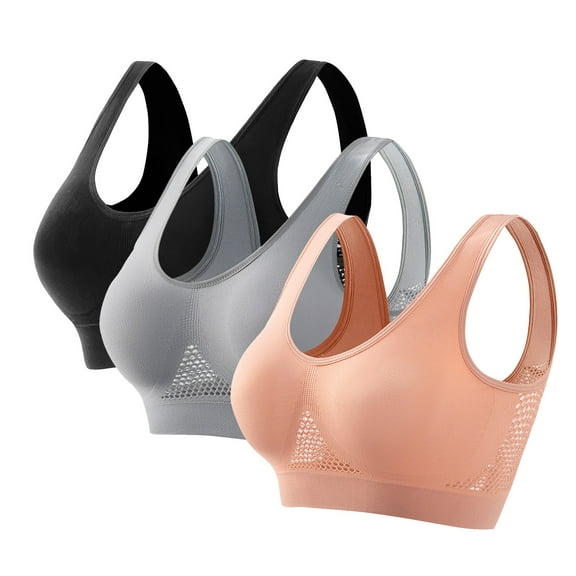 CFLVAEK 3 Pack Plus Size Women's Breathable Anti Sagging Sports Bras Comfort Wireless Workout Yoga Bra Full Coverage Cooling Mesh Bras XL