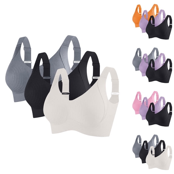 CFLVAEK 3 Pack Sports Bras for Women Plus Size High Support Adjustable Strap Workout Yoga Crop Top Wireless Padded Sports Bra Pink M