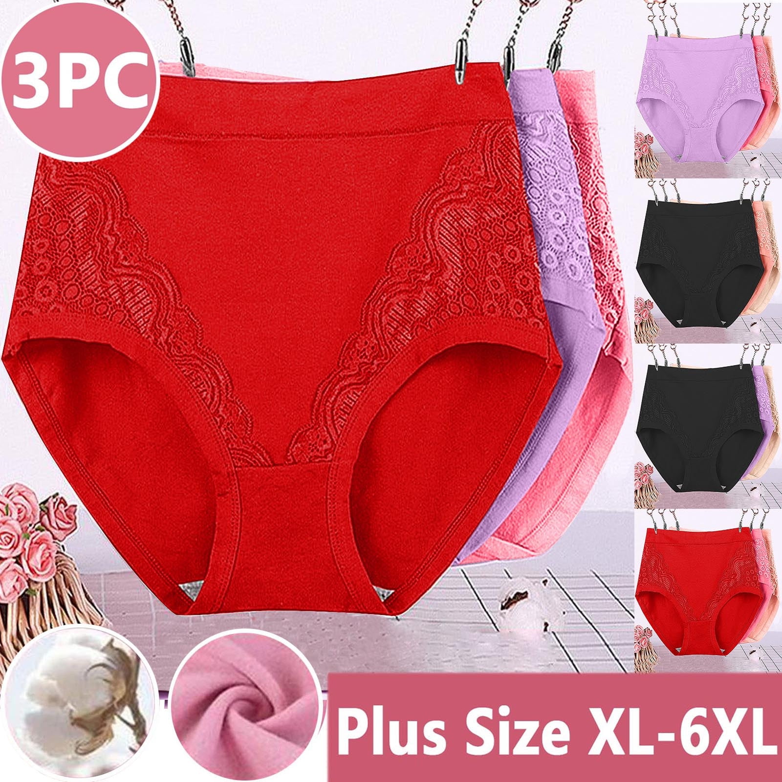 6 Pieces Women Casual Stripe High Waist Cotton Underwear